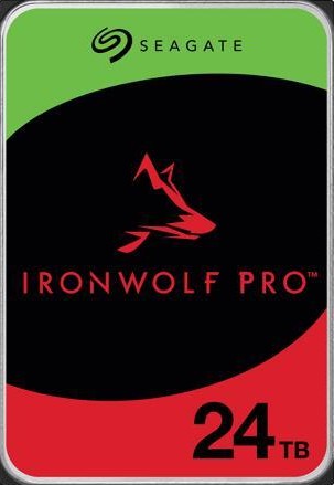 Seagate IronWolf Pro 24 TB: 7200 RPM CMR NAS drive with 512 MB cache and a 550 TB/year workload rating, built for 24/7 multi-bay arrays. Includes a 5-year warranty and 3 years of Rescue data recovery.
