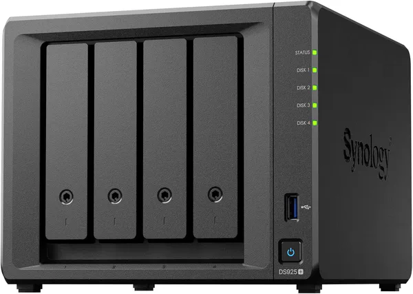 Synology 4-Bay DiskStation DS925+ (Diskless): Is a 4-bay NAS running DSM with an easy setup, dual 2.5 GbE, expansion to 9 bays, and roughly 500+ MB/s for multi-user streaming. Pick it over a DIY build if you want simple and reliable, since DSM gives you polished wizards, built-in backup and media apps, and hardware that just works.