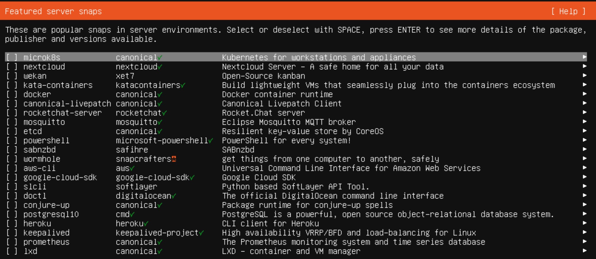 Ubuntu Select snaps